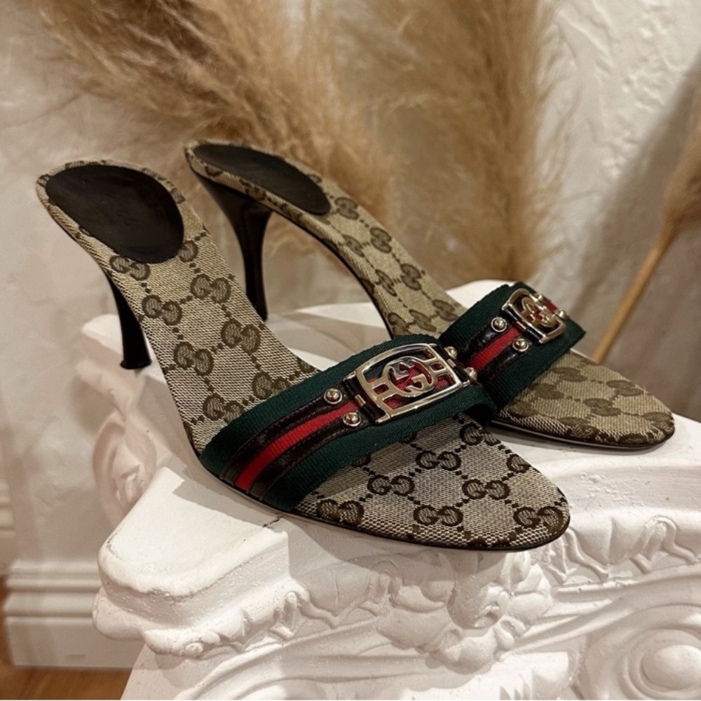 GUCCI Web Stripe Hysteria “GG Monogram Mule Sandals w/COA, EUC - Picture 14 of 15